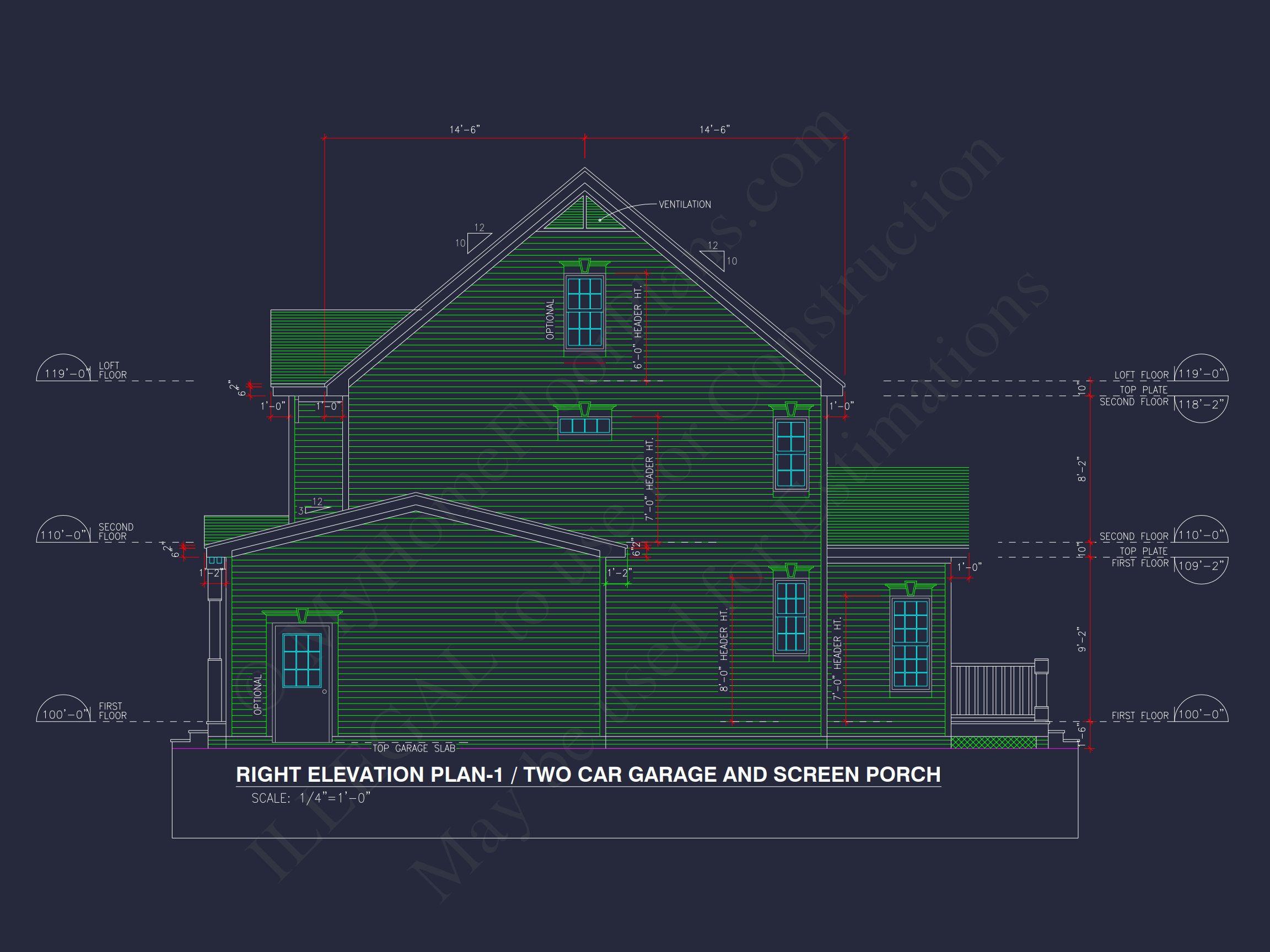 2-Story Farmhouse house Plan w/Open Floor Plan & Attic (2294 sq ft)