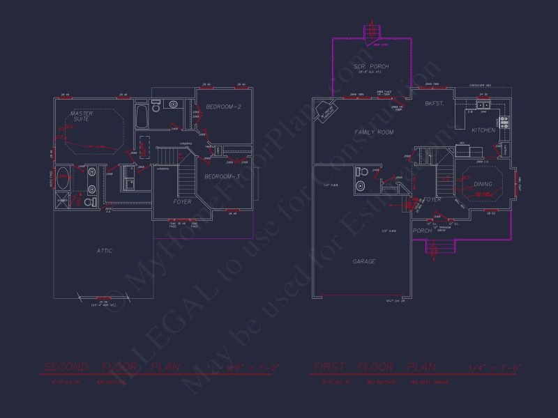 2-Story house Plan with 3 Bedrooms, CAD Designs & Blueprint