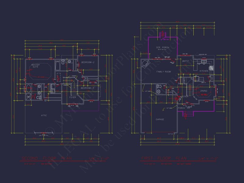 2-Story house Plan with 3 Bedrooms, CAD Designs & Blueprint