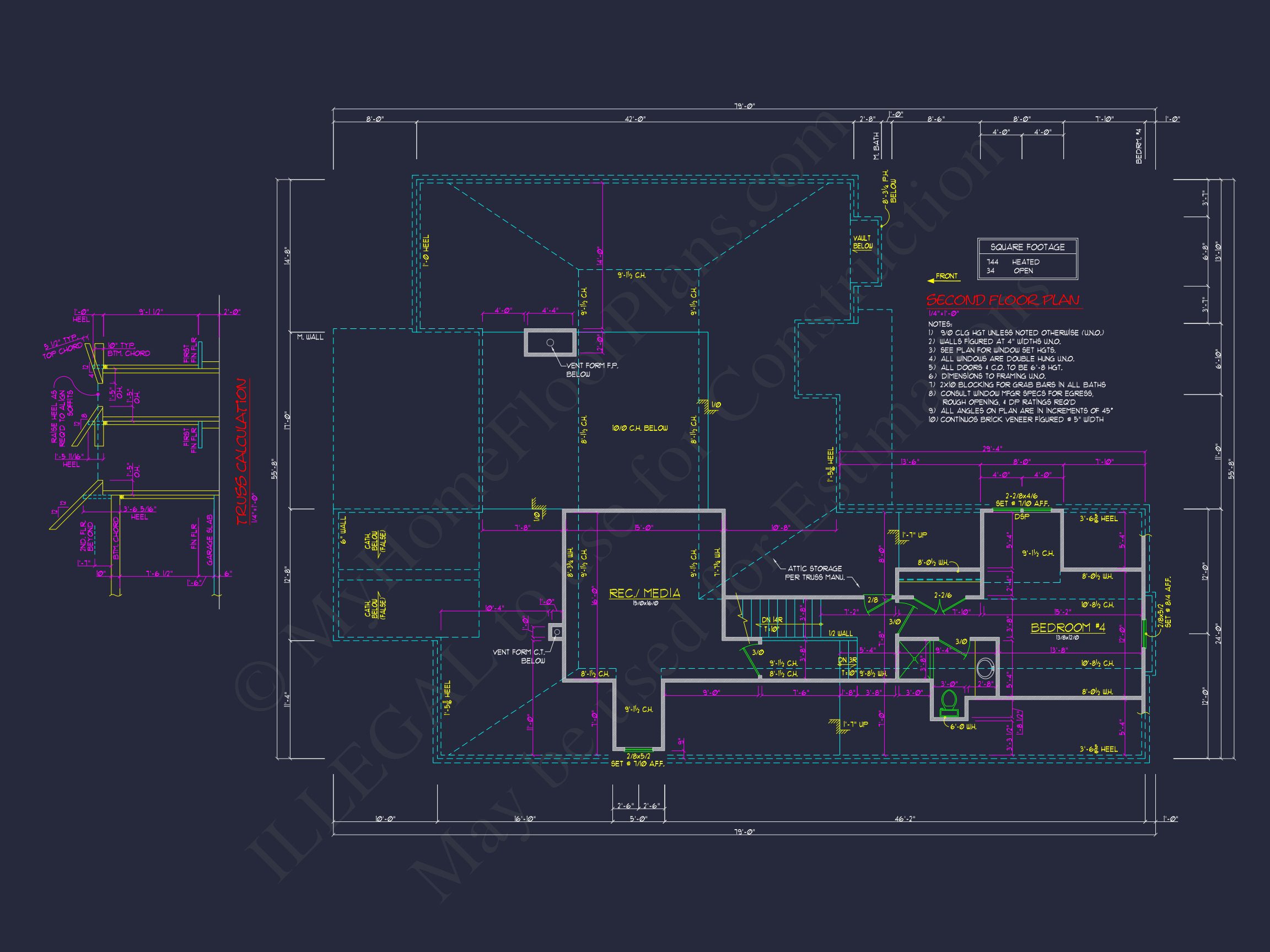 2-Story,5-Bed Traditional house Floor Plan & Blueprint