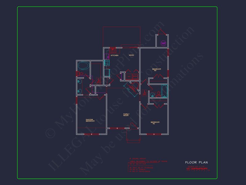 3 Bedroom house Floor Plan with Walk-In Closet and Patio