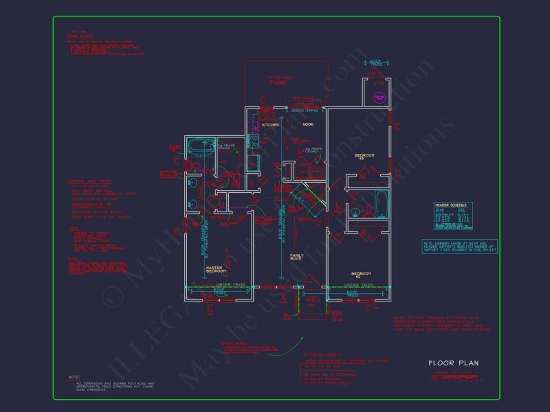 3 Bedroom house Floor Plan with Walk-In Closet and Patio
