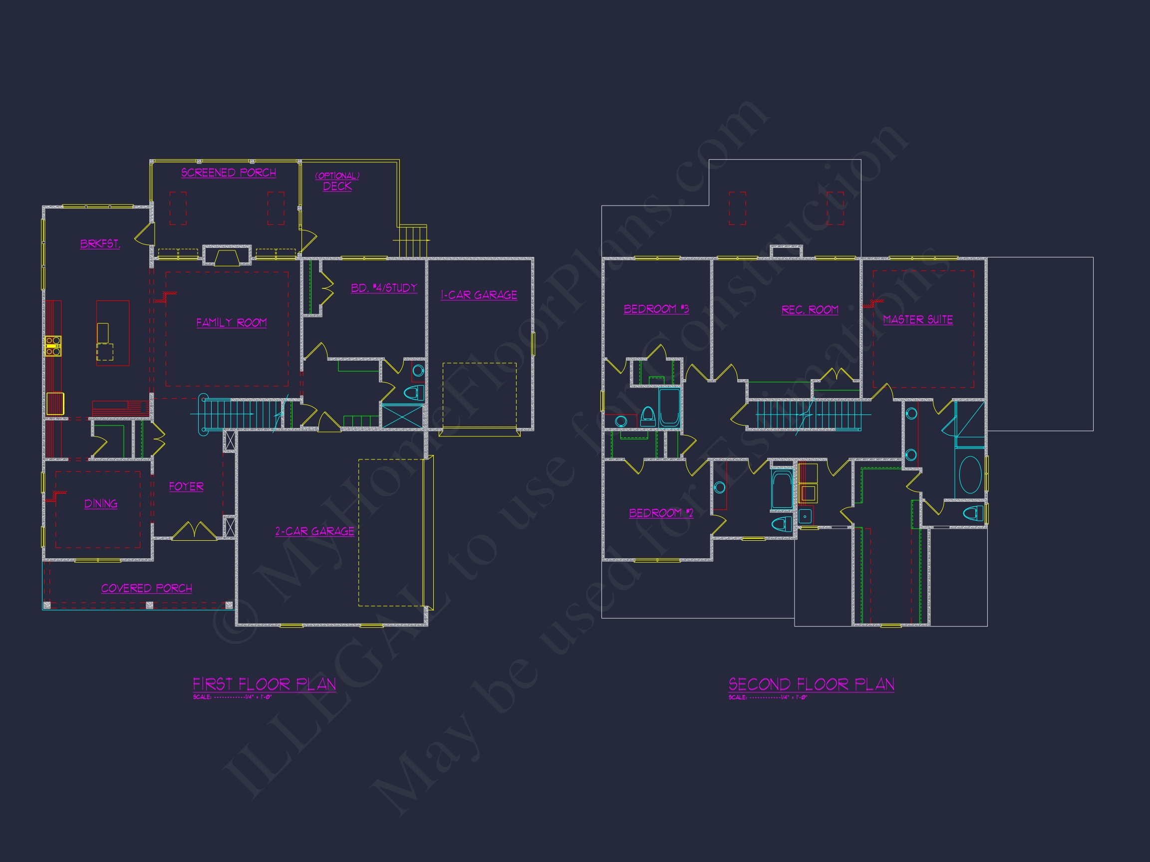 3-Story Home Plan with 5 Bedrooms,CAD Blueprints & Designs