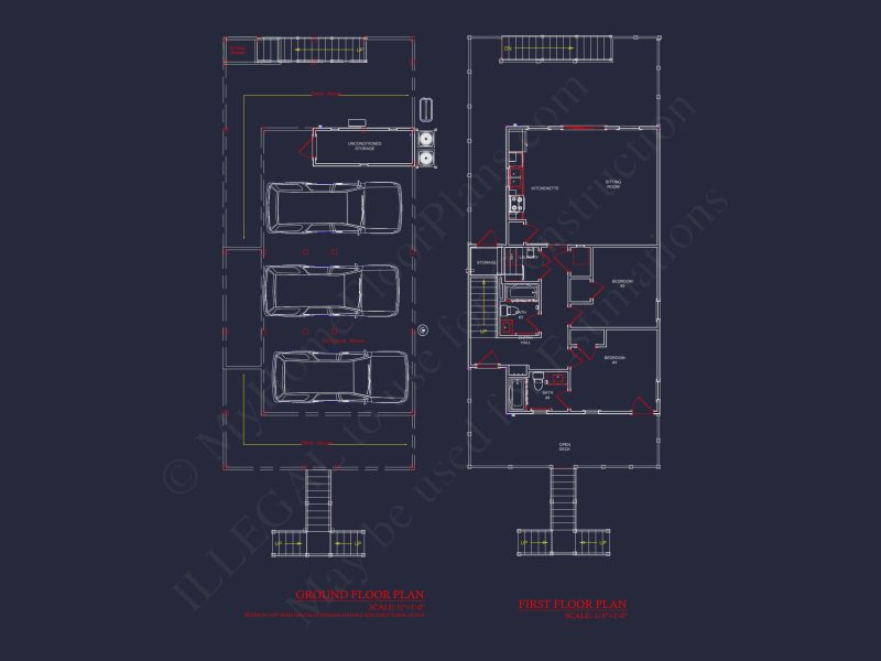3-Story house Plan with CAD Designs & Vaulted Ceilings