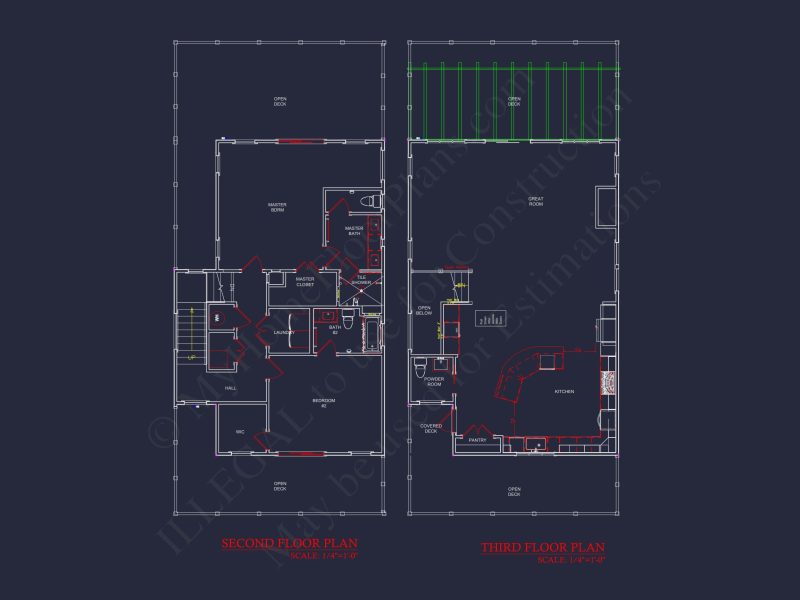 3-Story house Plan with CAD Designs & Vaulted Ceilings