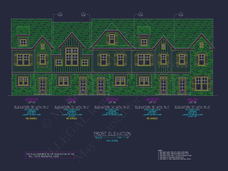 3-Bedroom Townhome Designs with Detailed Floor Plans and CAD