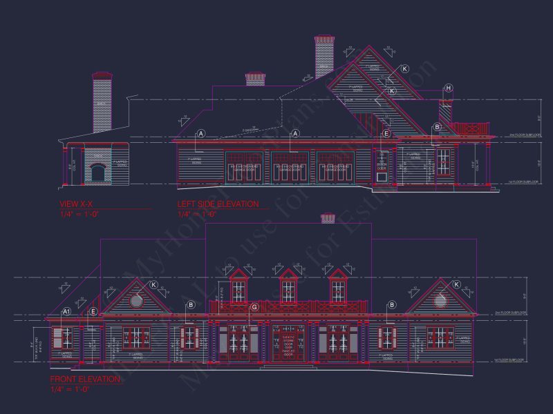 3-car garage house plan with floor plans and CAD blueprint designs