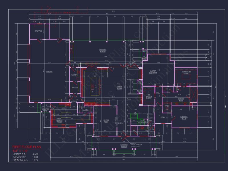 3-car garage house plan with floor plans and CAD blueprint designs