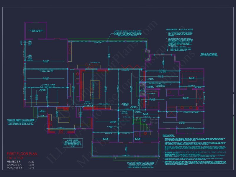 3-car garage house plan with floor plans and CAD blueprint designs