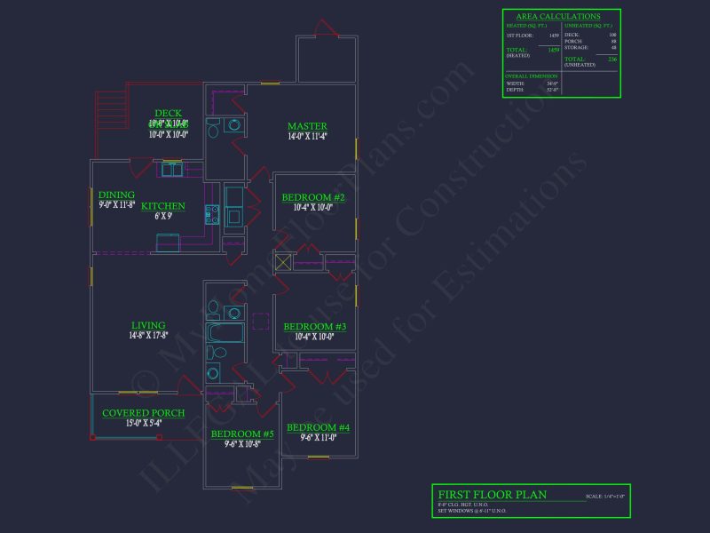 34' WIDE SINGLE STORY house FLOOR PLAN CAD BLUEPRINTS