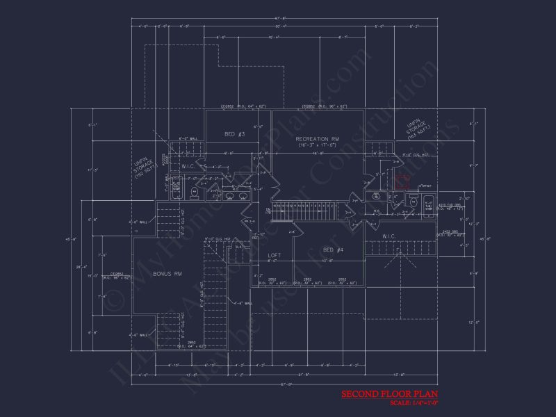 4-Bedroom house CAD Plan with 2-Car Garage and Loft