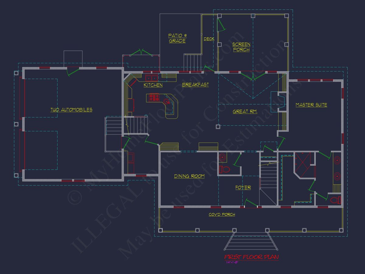 78'-Wide Cape Cod Floor Plan with Great Room and 2 Garage Bays