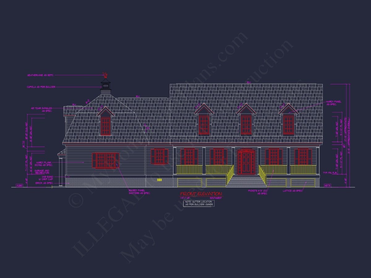 78'-Wide Cape Cod Floor Plan with Great Room and 2 Garage Bays