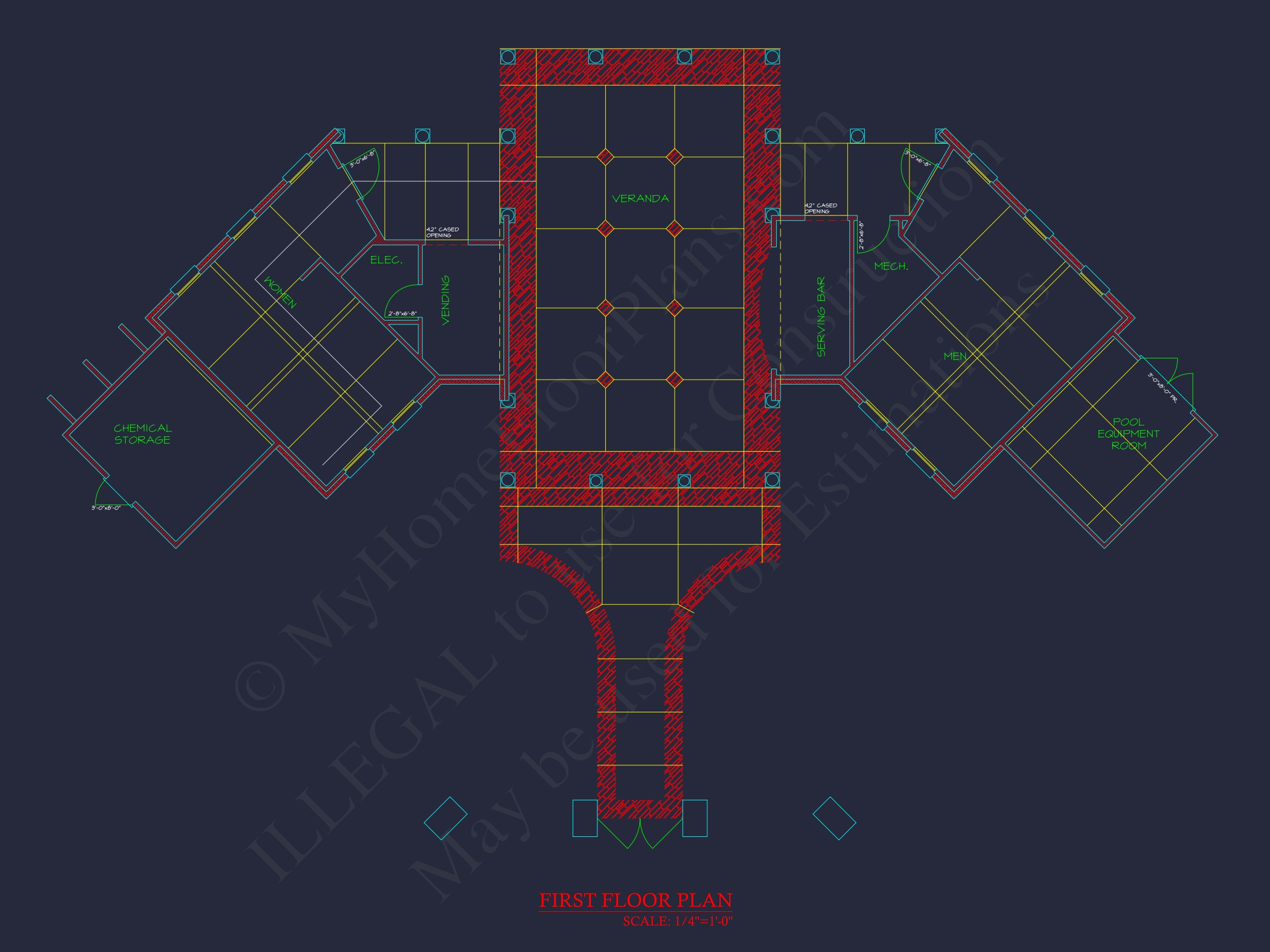 94' Wide Clubhouse Floor Plan - Architectural CAD Blueprints