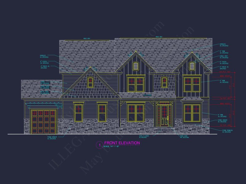 Architectural Floor Plan Blueprint for Spacious 4-Bed Craftsman house
