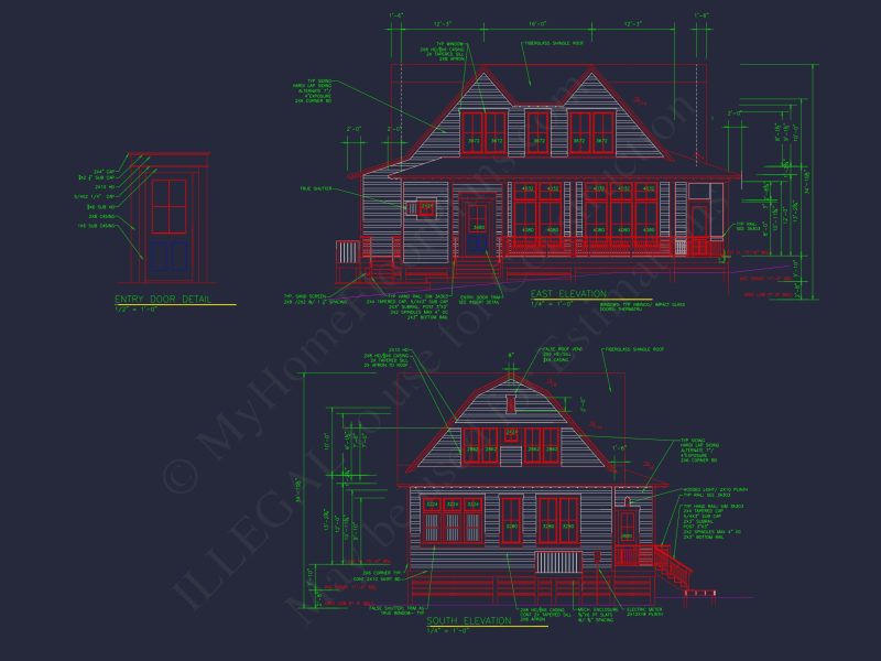 Architectural house Design Blueprint with 2 Floors and CAD