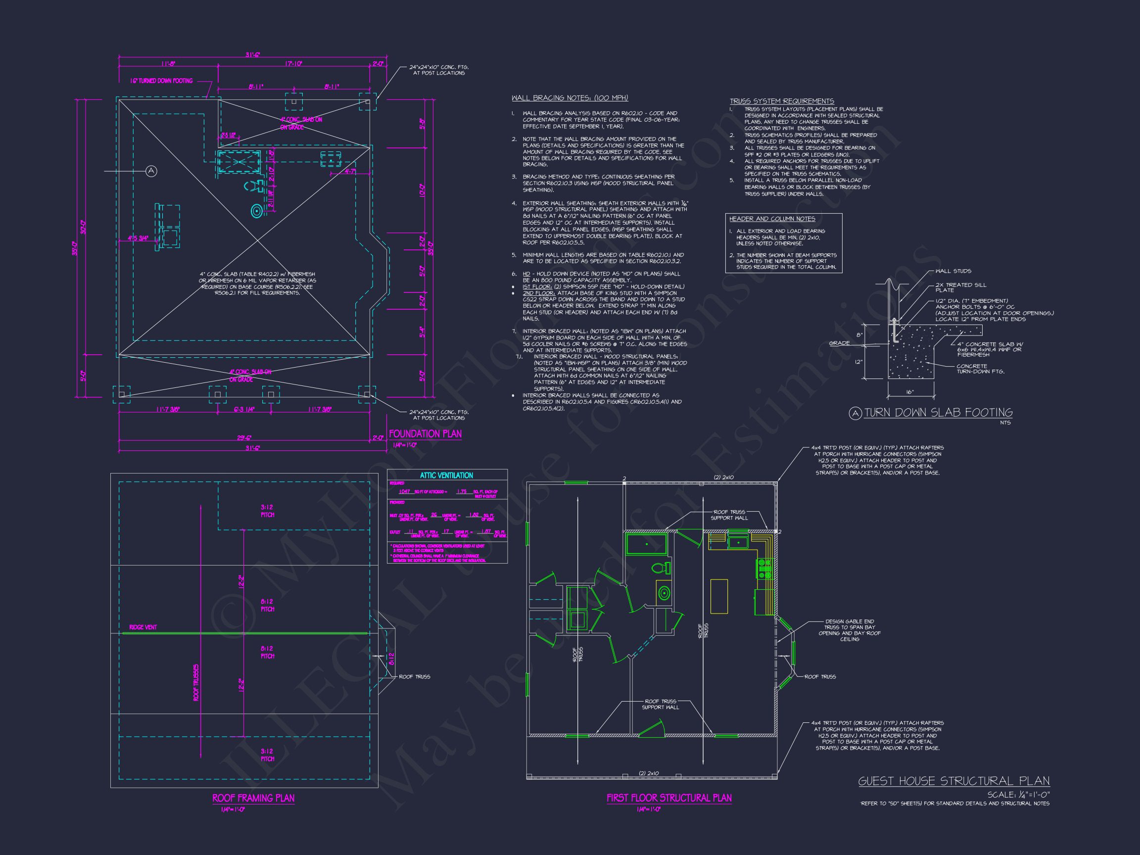 Architectural house Plan with 6 Bedrooms – CAD & Blueprints