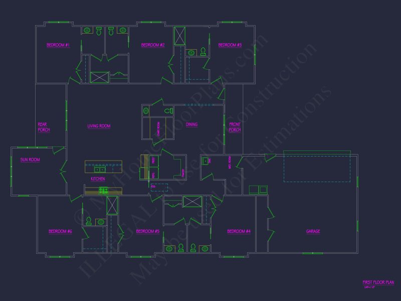 Architectural house Plan with 6 Bedrooms – CAD & Blueprints