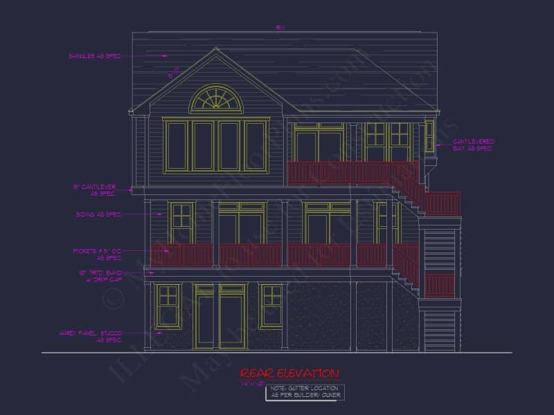 Beach Coastal house Plan with 3 Floors & 4 Bedrooms