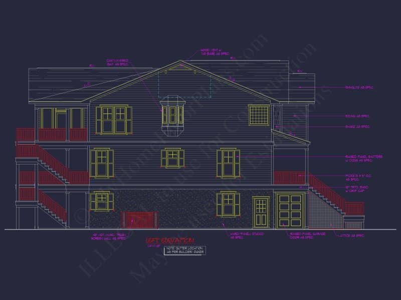 Beach Coastal house Plan with 3 Floors & 4 Bedrooms