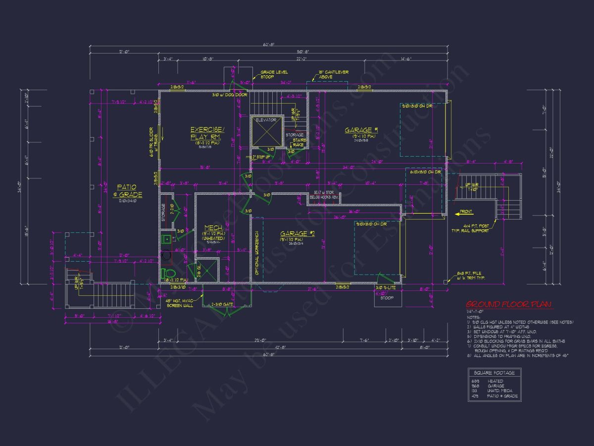 Beach Coastal house Plan with 3 Floors & 4 Bedrooms