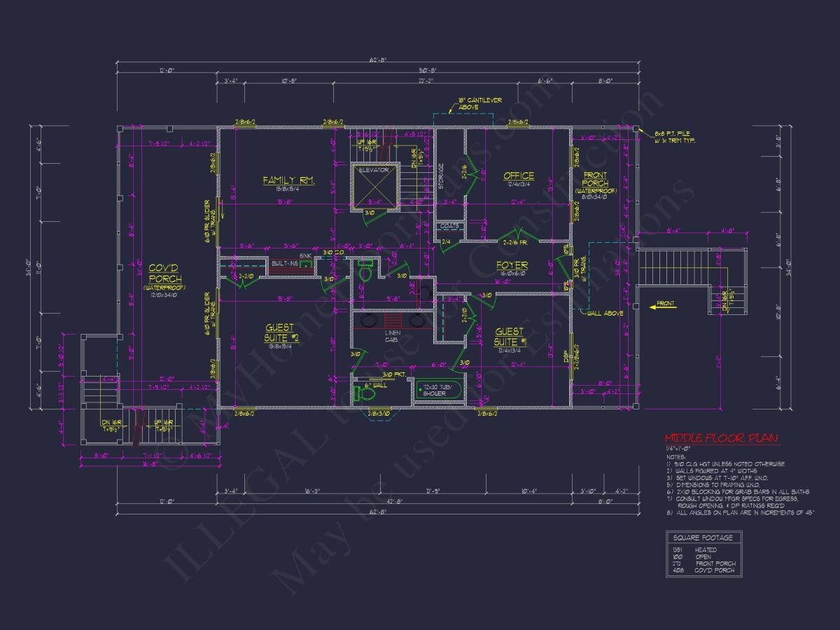Beach Coastal house Plan with 3 Floors & 4 Bedrooms