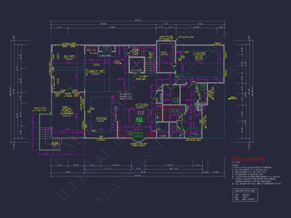 Beach Coastal house Plan with 3 Floors & 4 Bedrooms