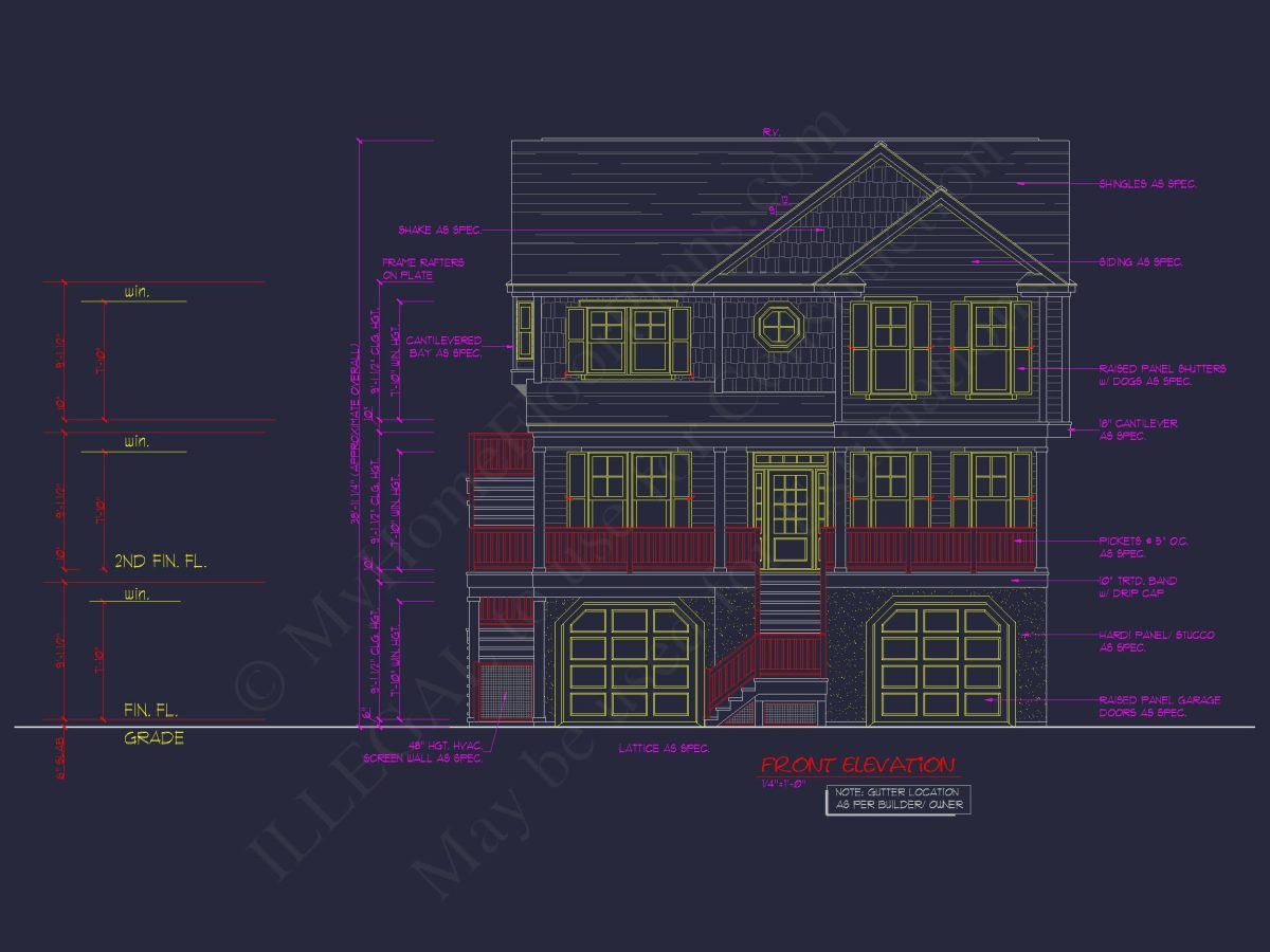 Beach Coastal house Plan with 3 Floors & 4 Bedrooms