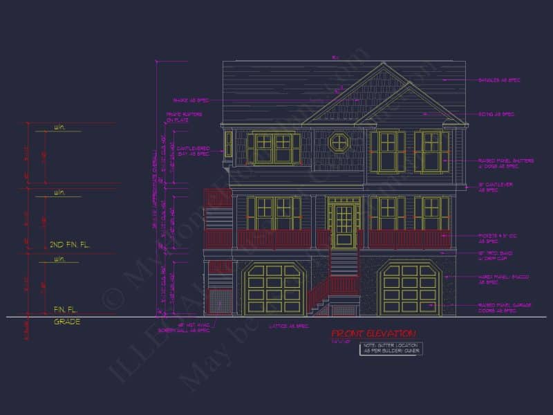 Beach Coastal house Plan with 3 Floors & 4 Bedrooms