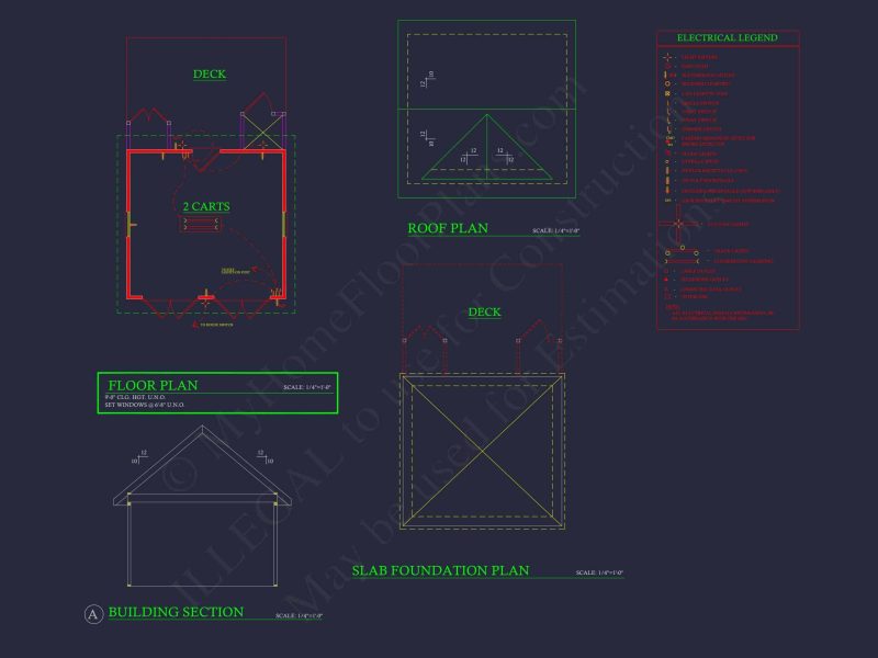 Beach Cottage Floor Plan with Detached Garage and CAD Designs