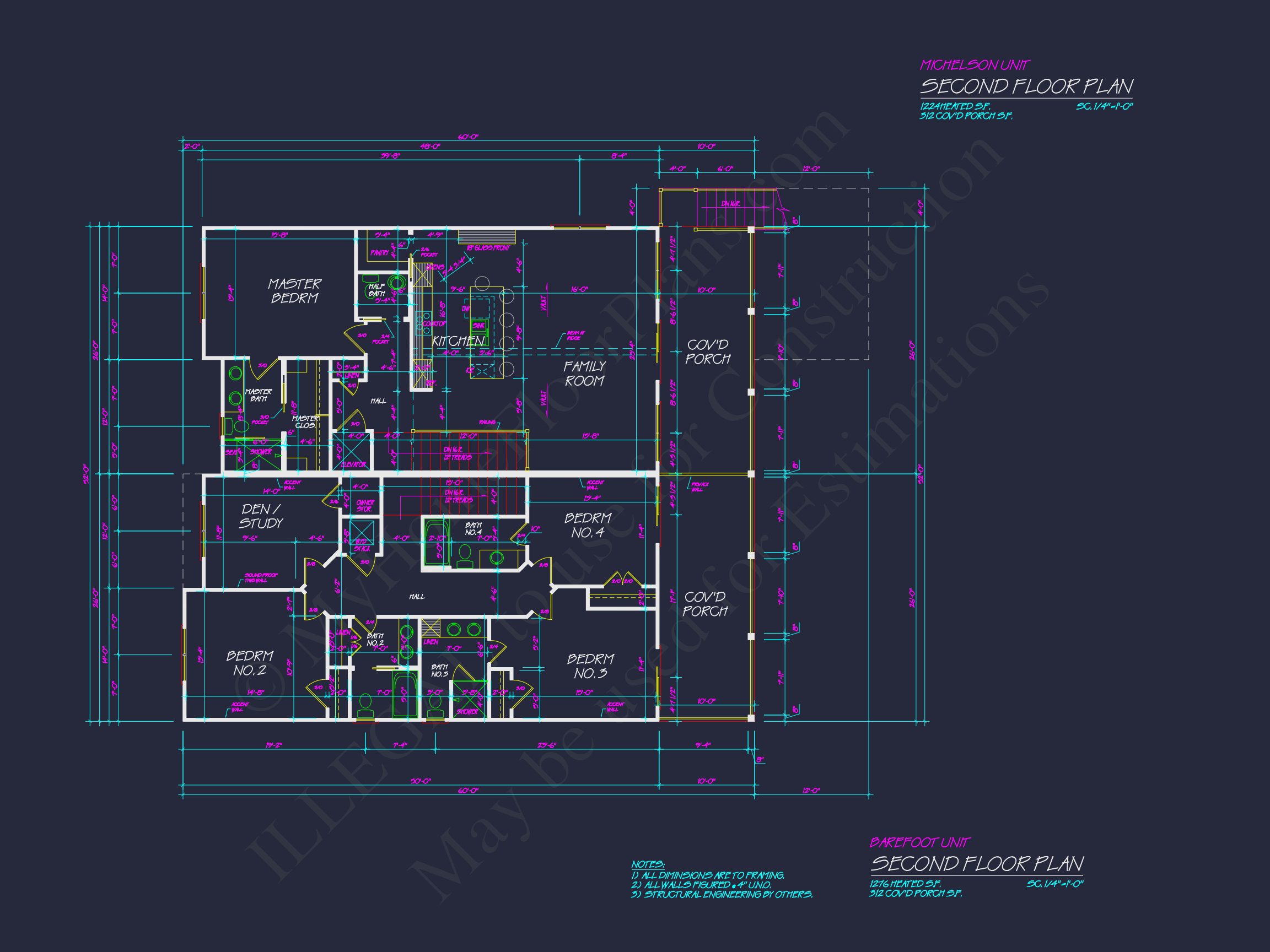 Beach Duplex Floor Plan with 4 Beds,Garage & CAD Designs