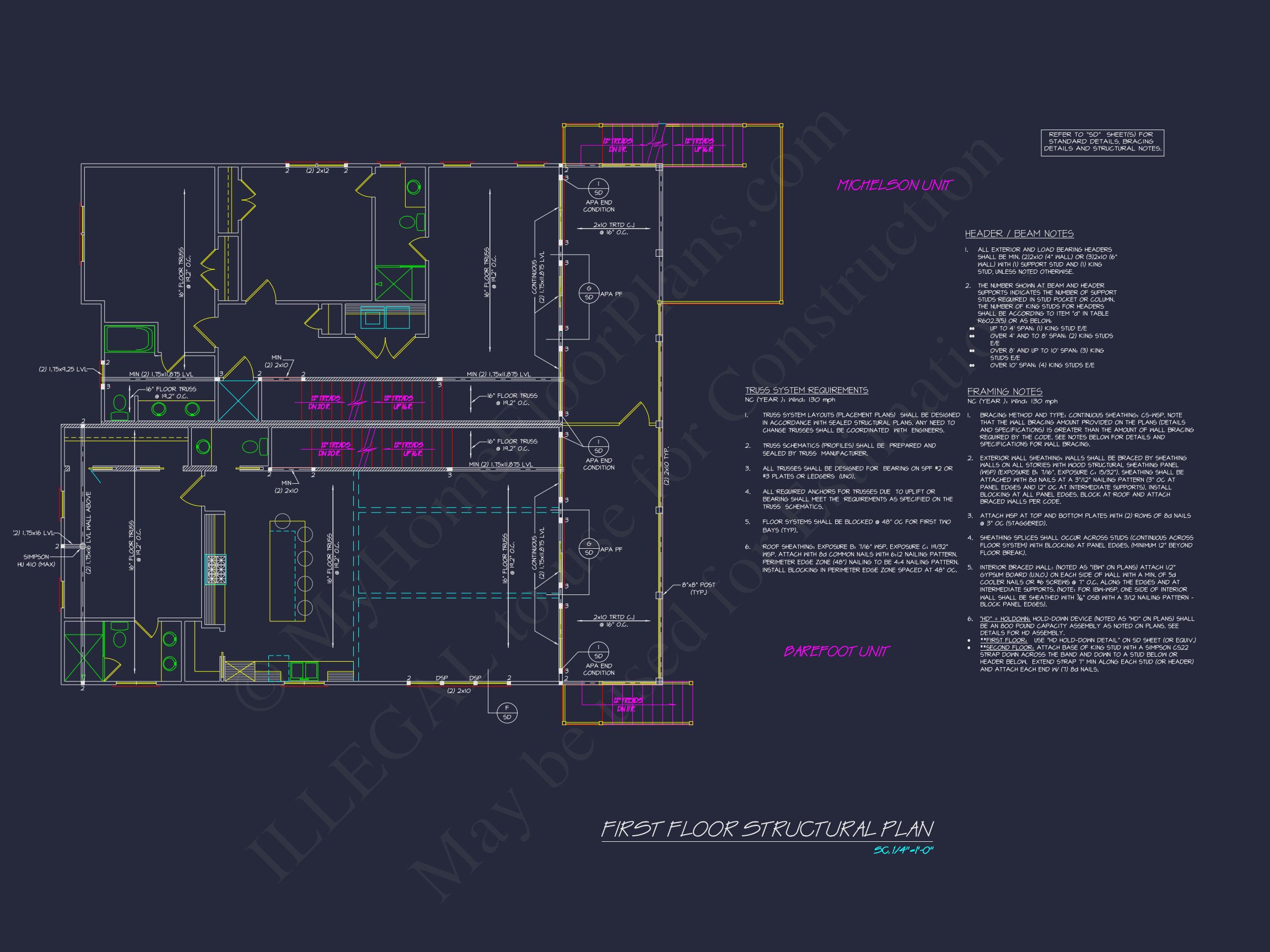 Beach Duplex Floor Plan with 4 Beds,Garage & CAD Designs