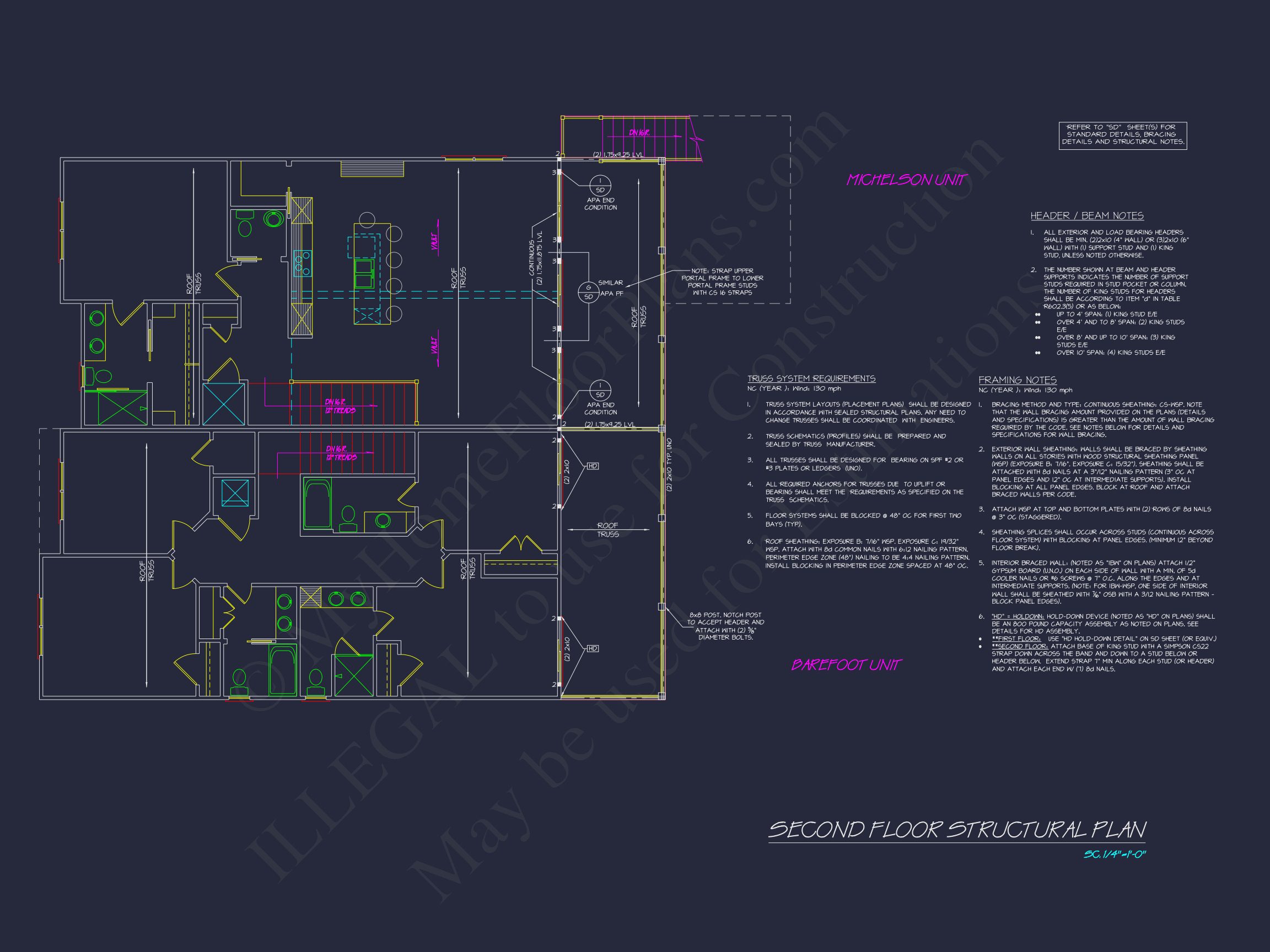 Beach Duplex Floor Plan with 4 Beds,Garage & CAD Designs
