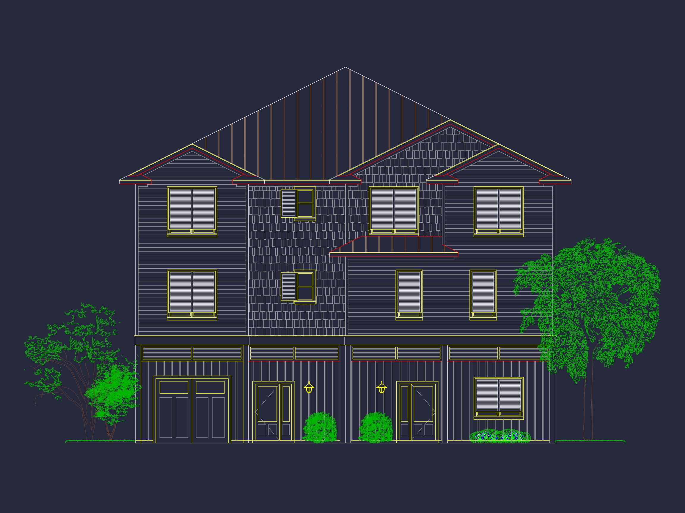 Beach Duplex Floor Plan with 4 Beds,Garage & CAD Designs