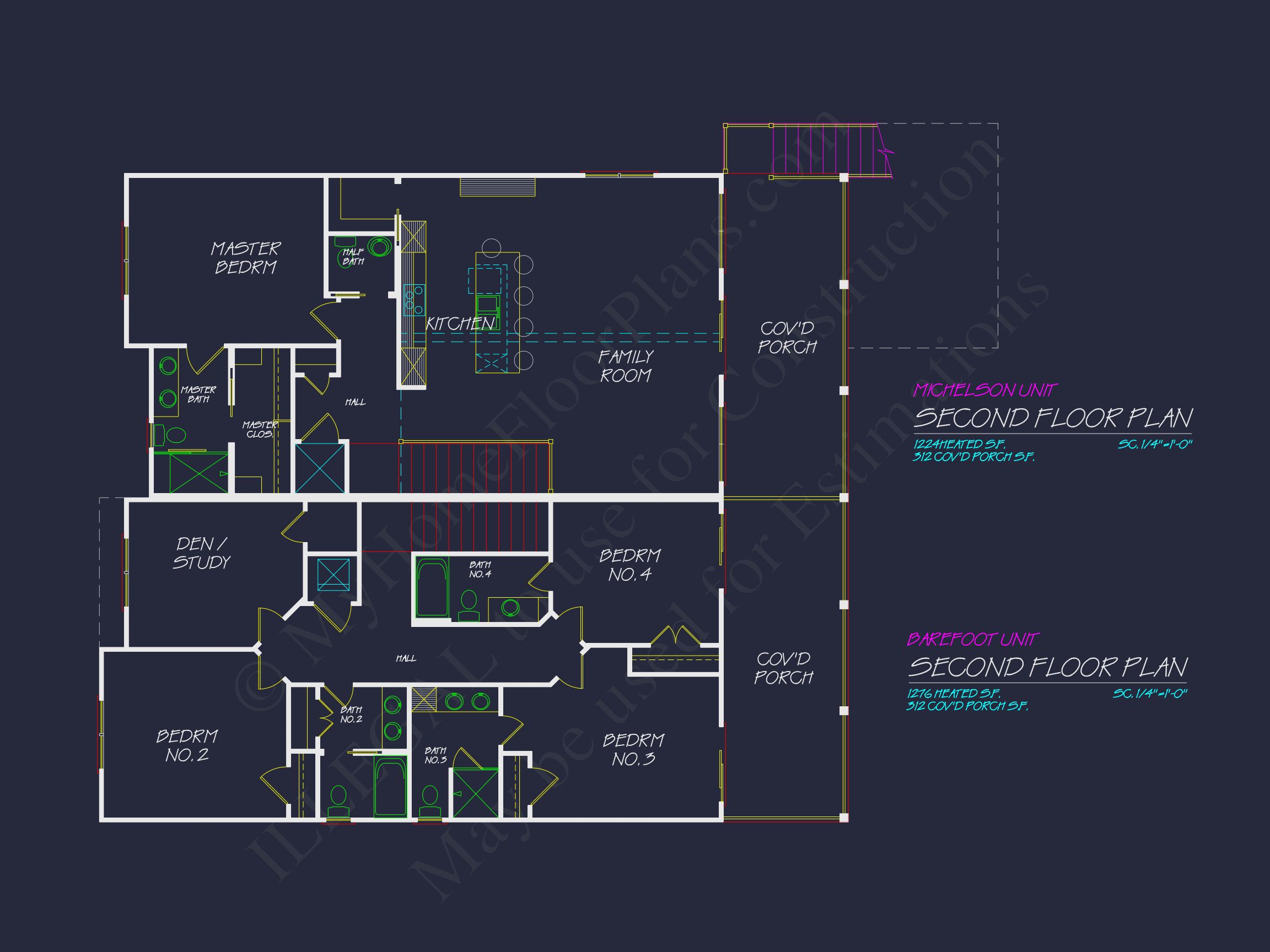 Beach Duplex Floor Plan with 4 Beds,Garage & CAD Designs