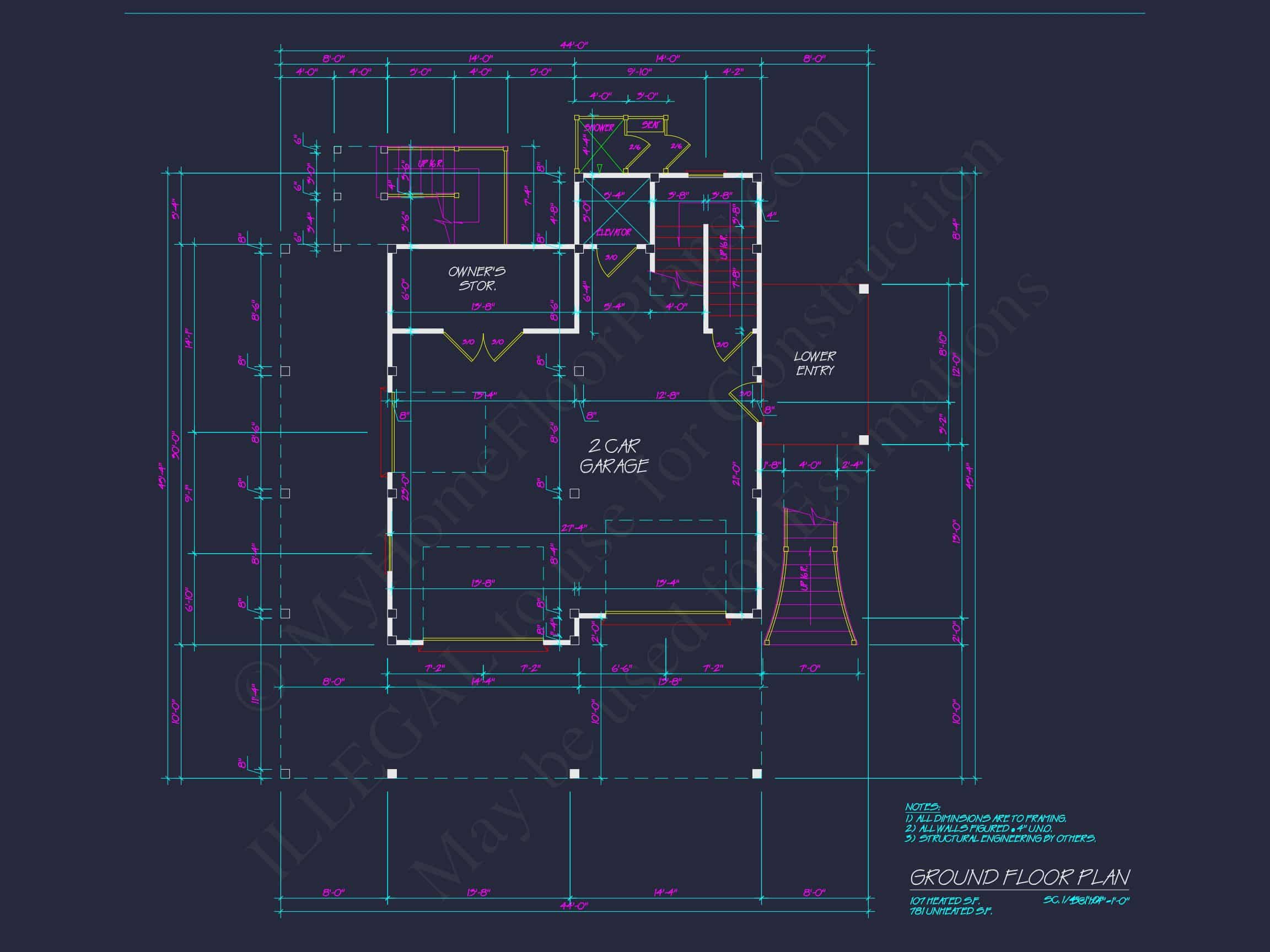 Beach house Architectural Floor Plan with Wrap Around Porch