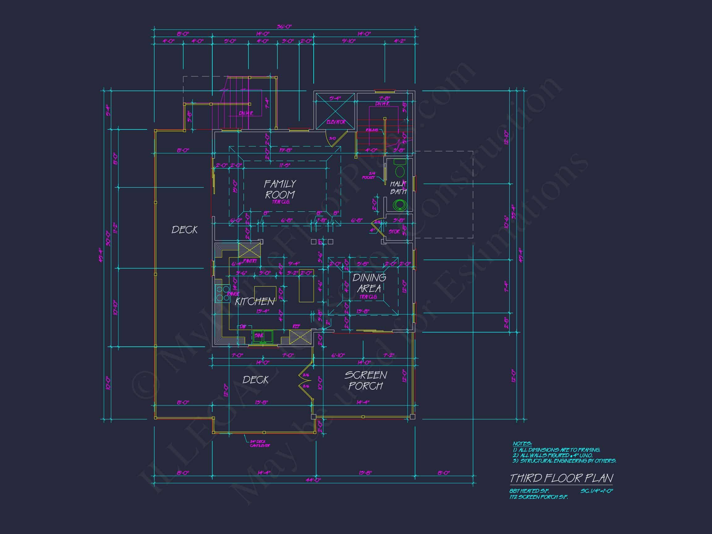 Beach house Architectural Floor Plan with Wrap Around Porch