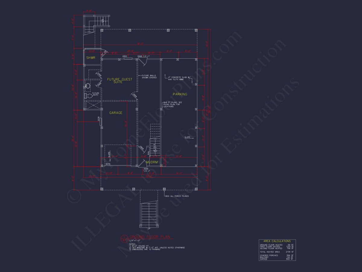 Beach house Blueprint with CAD Designs and Floor Plans