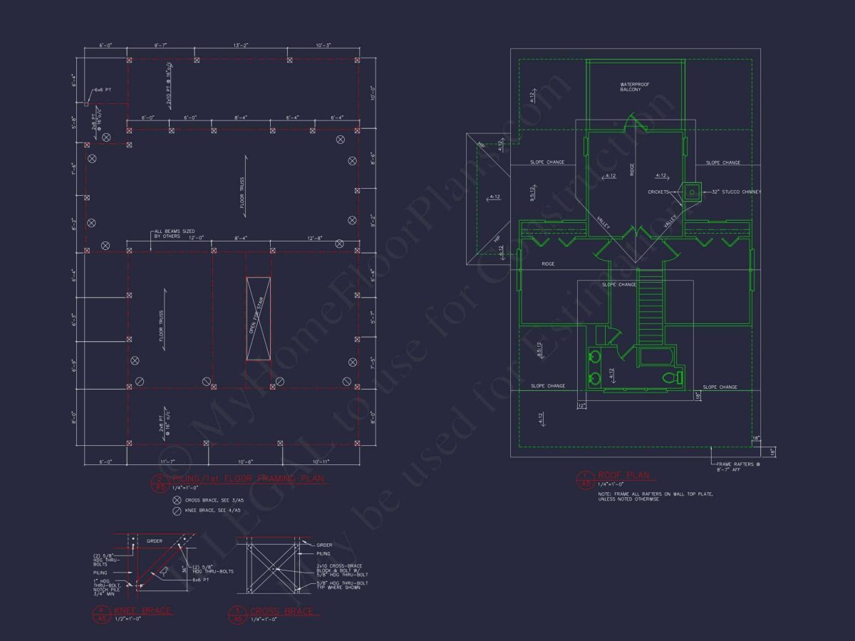Beach house Blueprint with CAD Designs and Floor Plans
