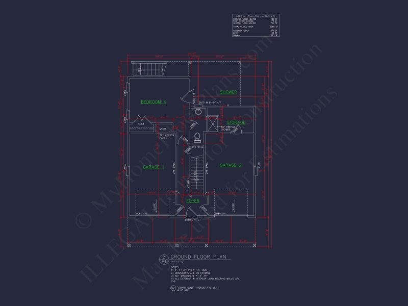 Beach house Floor Plan: 2-Story CAD Designs with 4 Bedrooms