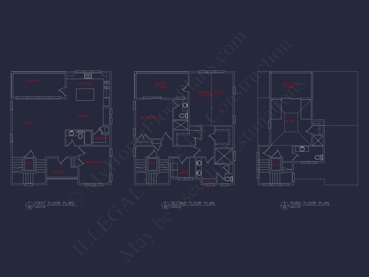 Beach house Floor Plan: 3-Story, 4 BR Coastal Blueprint