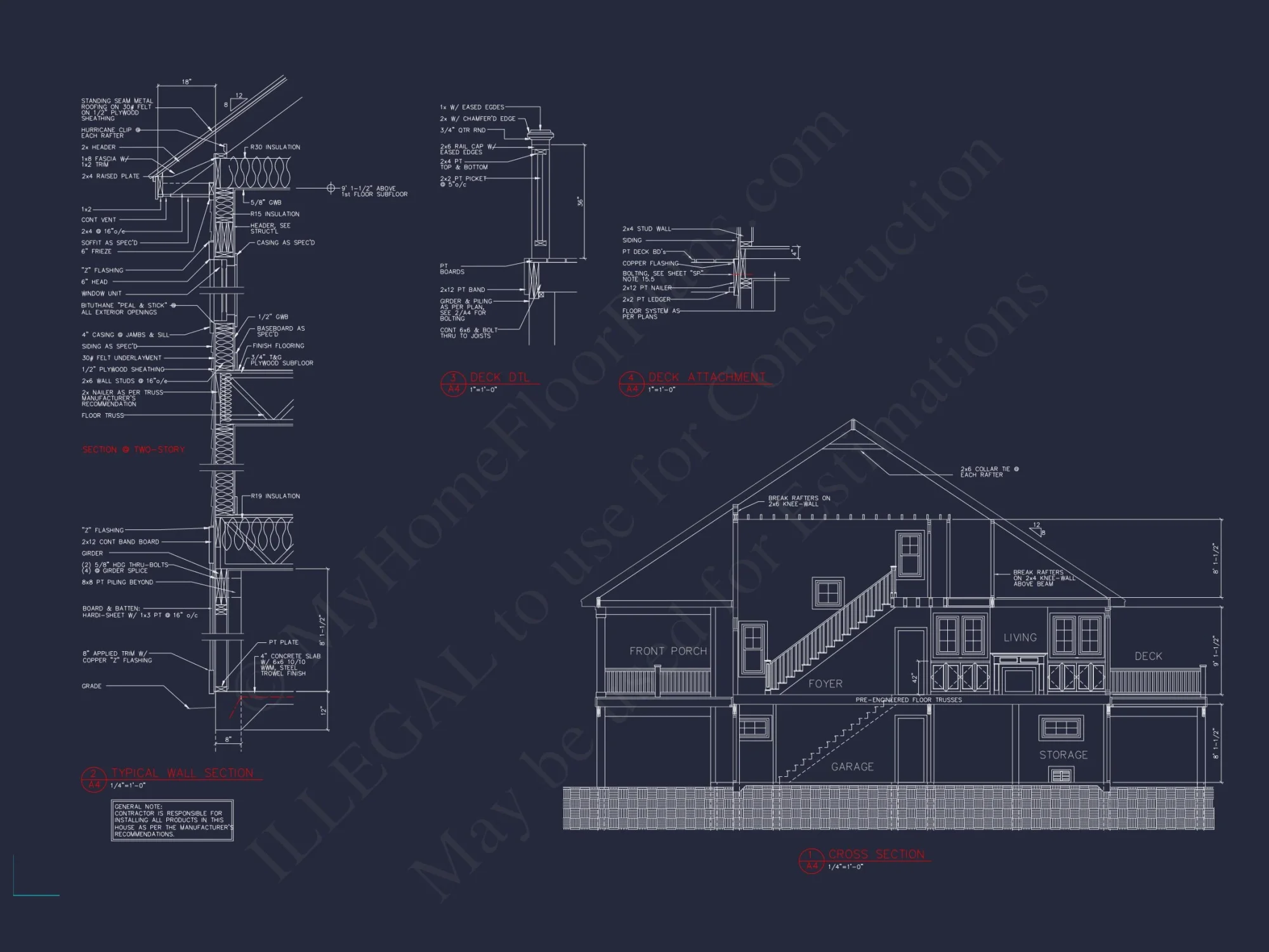 Beach house Floor Plan with Coastal Designs and CAD Blueprint