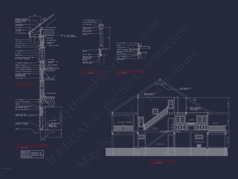 Beach house Floor Plan with Coastal Designs and CAD Blueprint