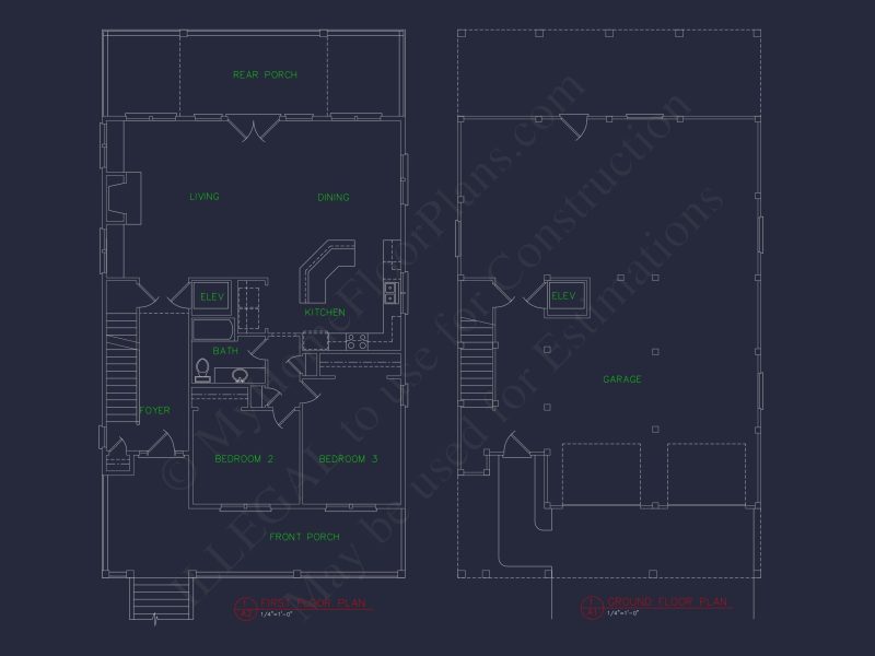 Beach house Floor Plan with Coastal Designs and CAD Blueprint