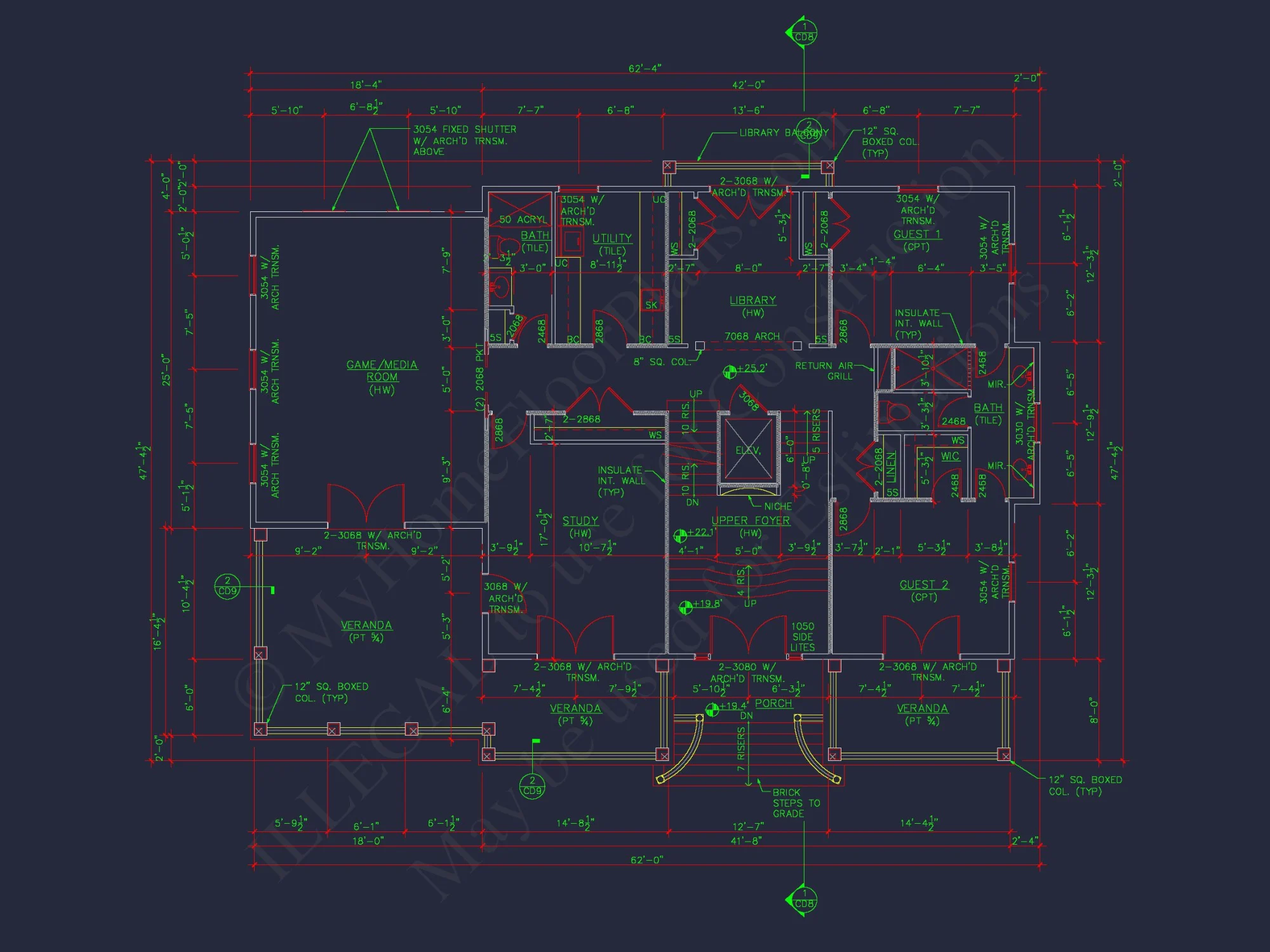 Beach house Plan w/4 Beds, Elevator & Garage: Floor Plans & Blueprints