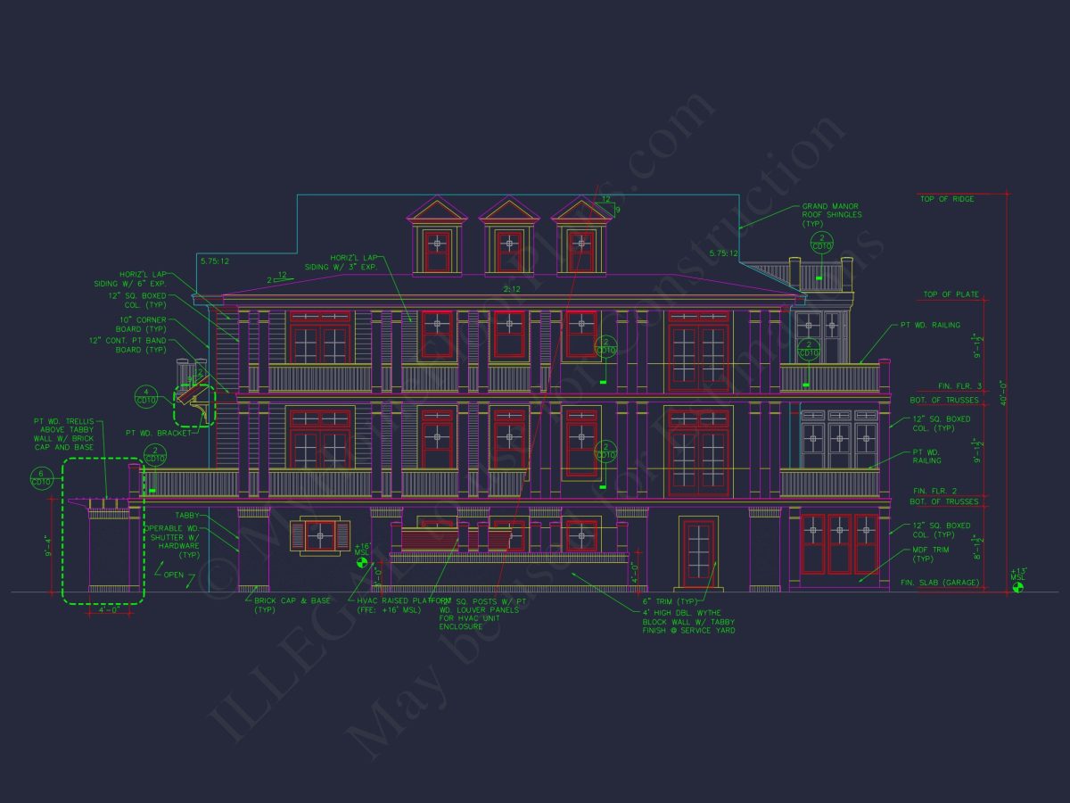 Beach house Plan w/Coastal Design - 5477 Sq Ft, 4 Beds, 4 Baths