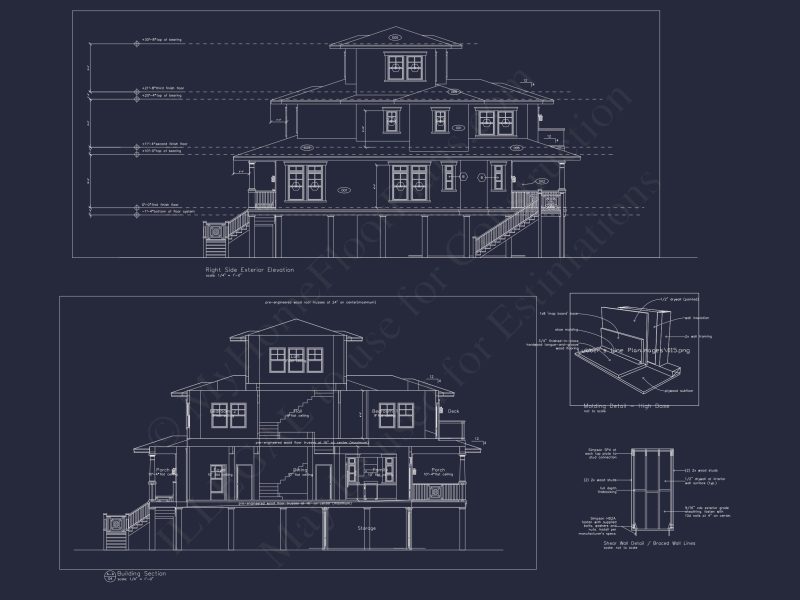 Beach house Plan with 3 Floors, CAD Architecture and Blueprint