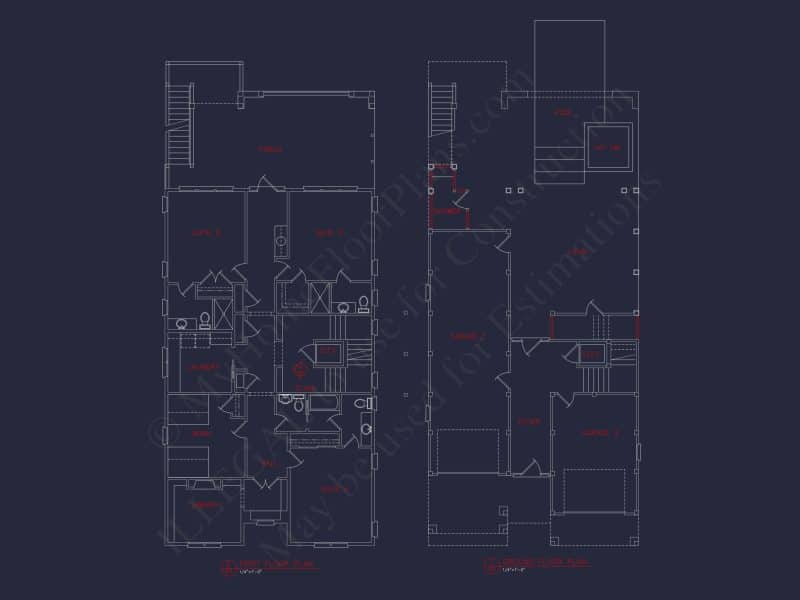 Beach house Plan with 4 Bedrooms and 3 Floors – Full CAD Design