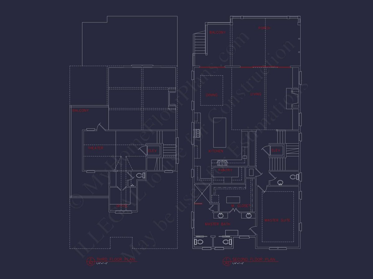 Beach house Plan with 4 Bedrooms and 3 Floors – Full CAD Design