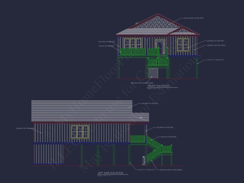 Beach house Plan with Coastal Design and 1.5 Floor Layout